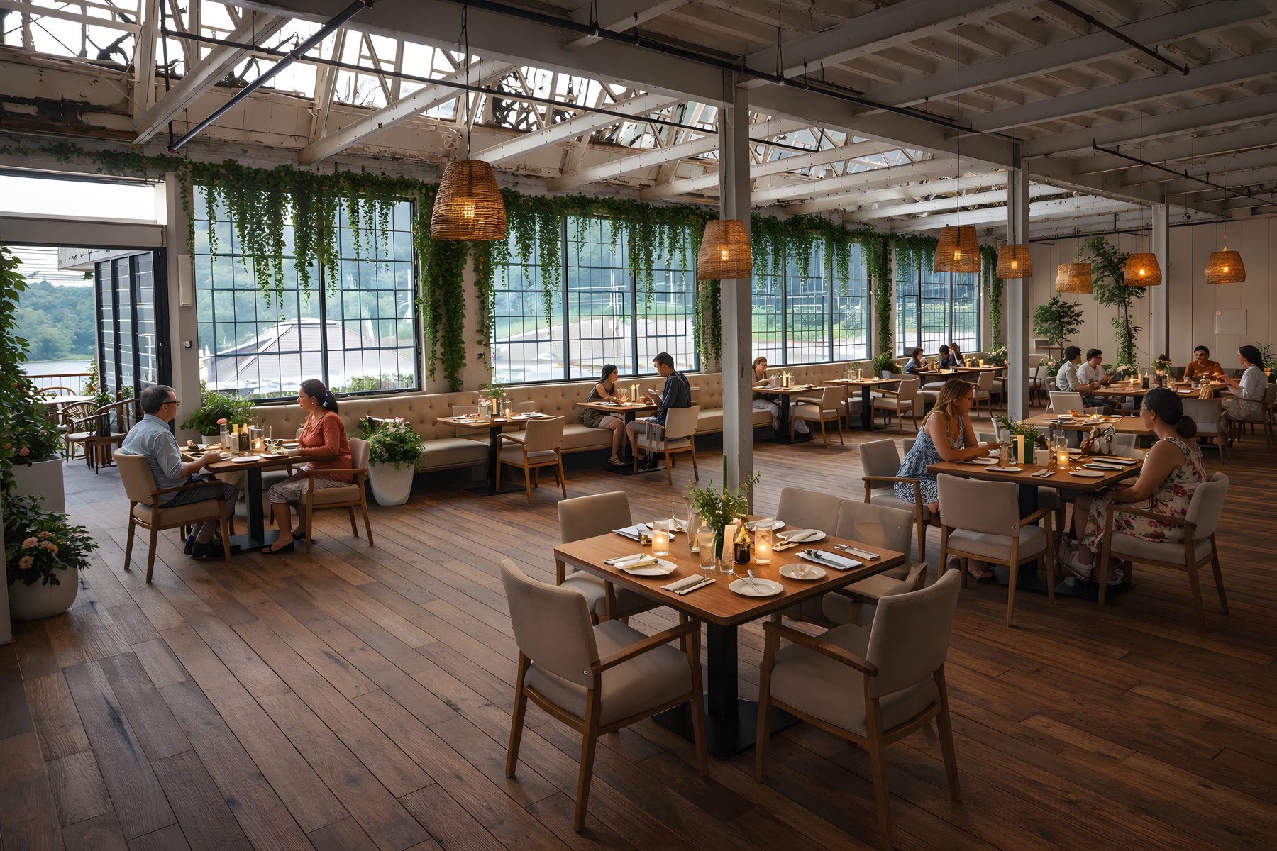 Great Hall after — riverside restaurant rendering
